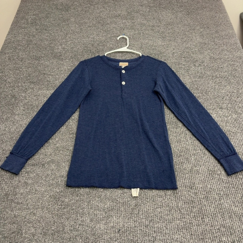 Vintage LL Bean River Drivers Shirt Mens M Blue Wool Blend Henley Outdoor